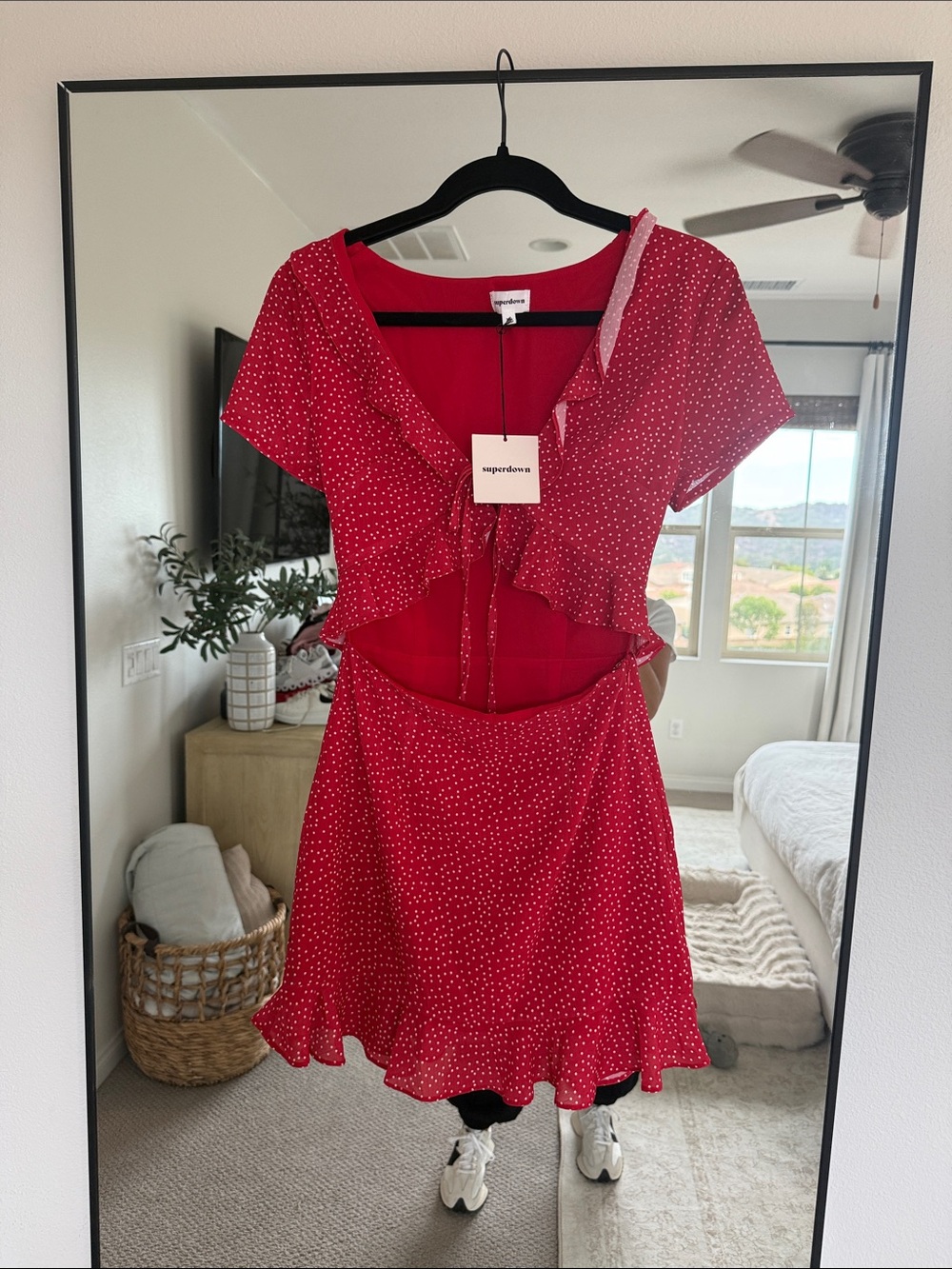 Revolve/ Superdown Red Polka Dot Cutout Ruffle Mini Dress